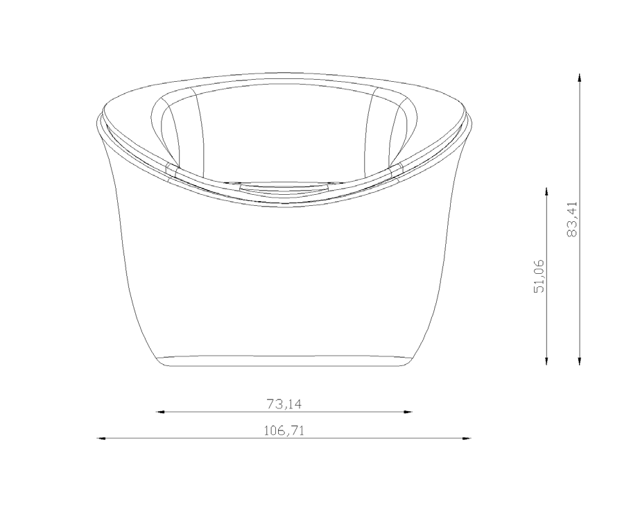 Dimensioned front view of the chair: 106.71 overall width and 83.41 overall height.