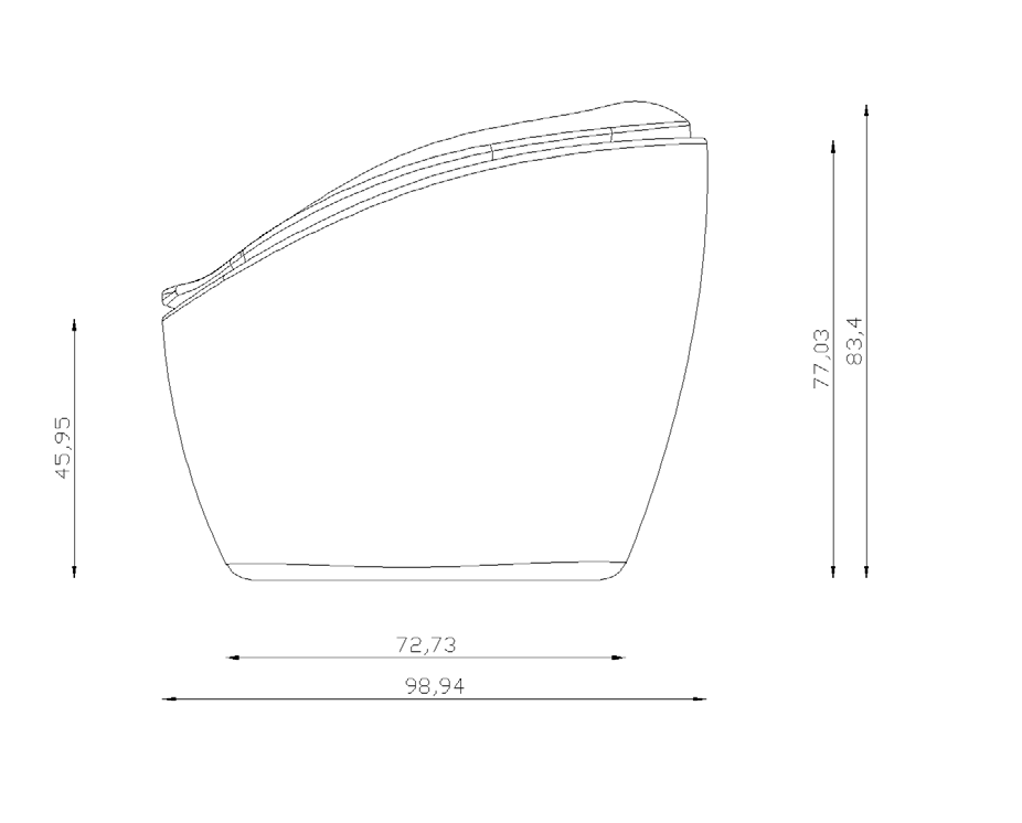 Dimensioned side view of the chair: 98.94 overall depth, 83.4 overall height, and 45.95 seat height.
