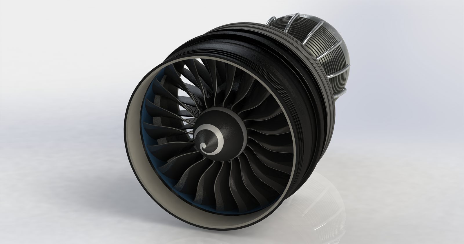 Front three-quarter view of the GEnx fan and nacelle.