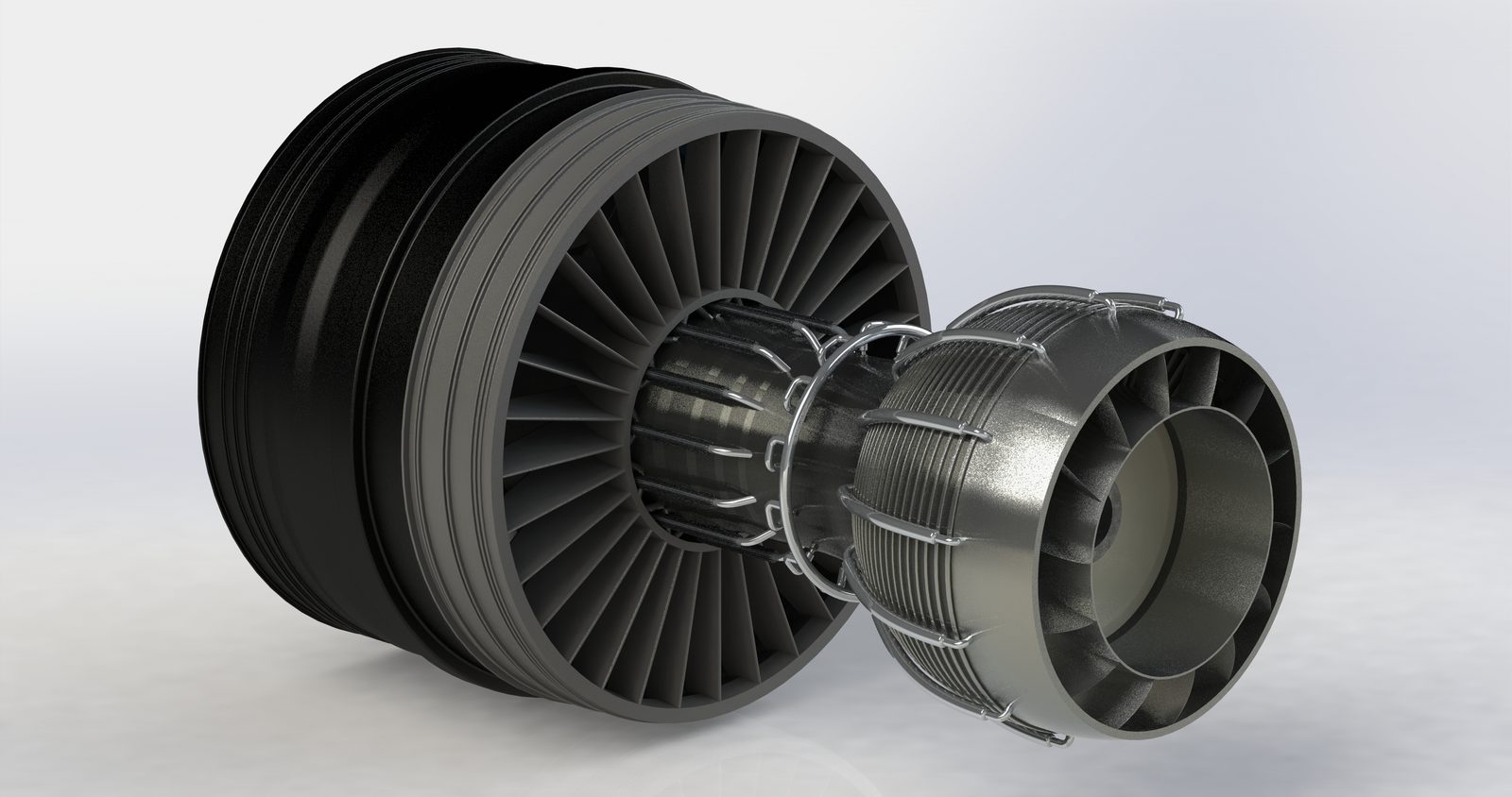 Rear three-quarter view of the GEnx turbofan showing the exhaust and rear stages.