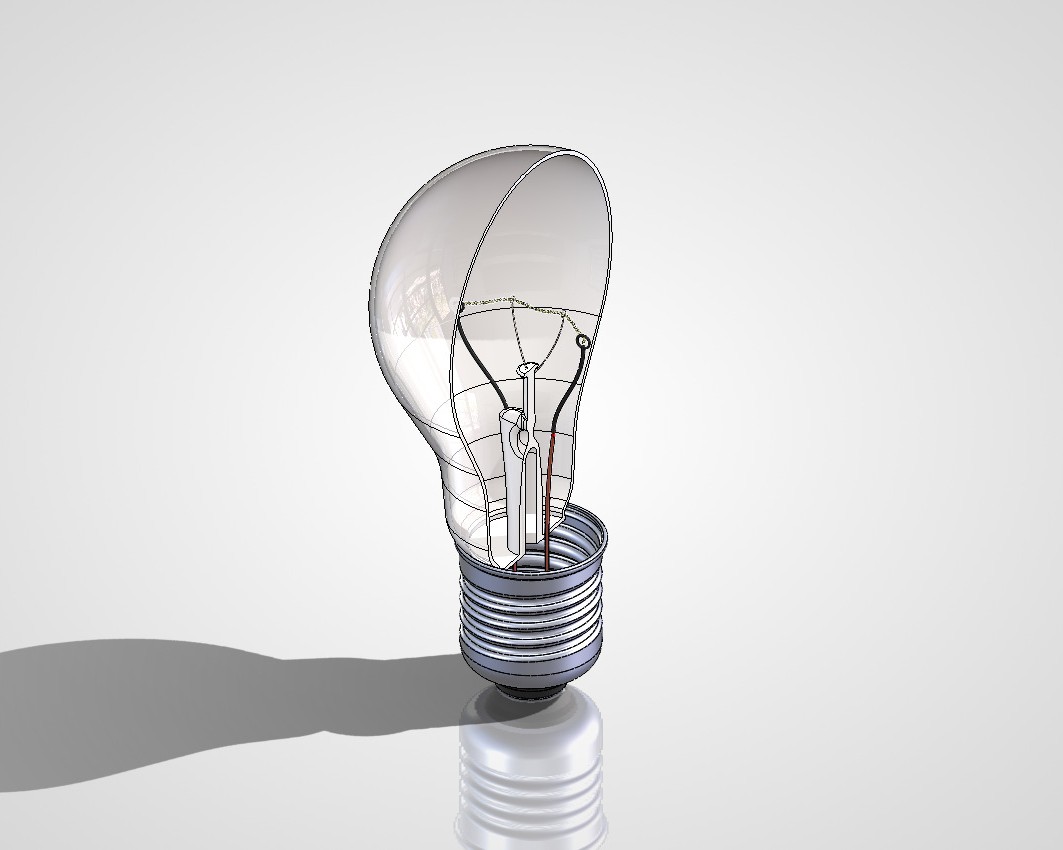 SolidWorks section view cutting the bulb to show its internal geometry.