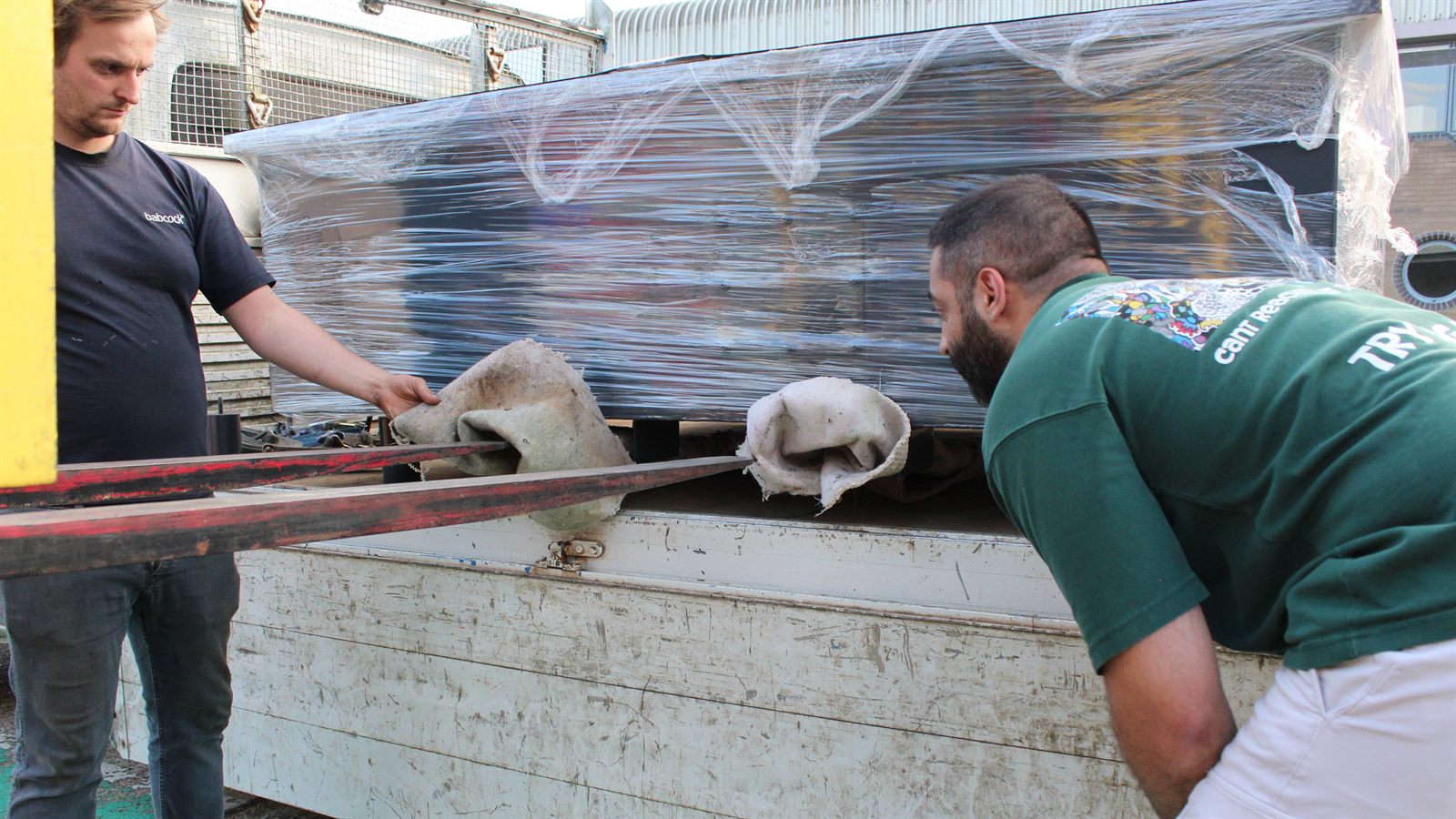 The demonstrator loaded onto a forklift for transport.
